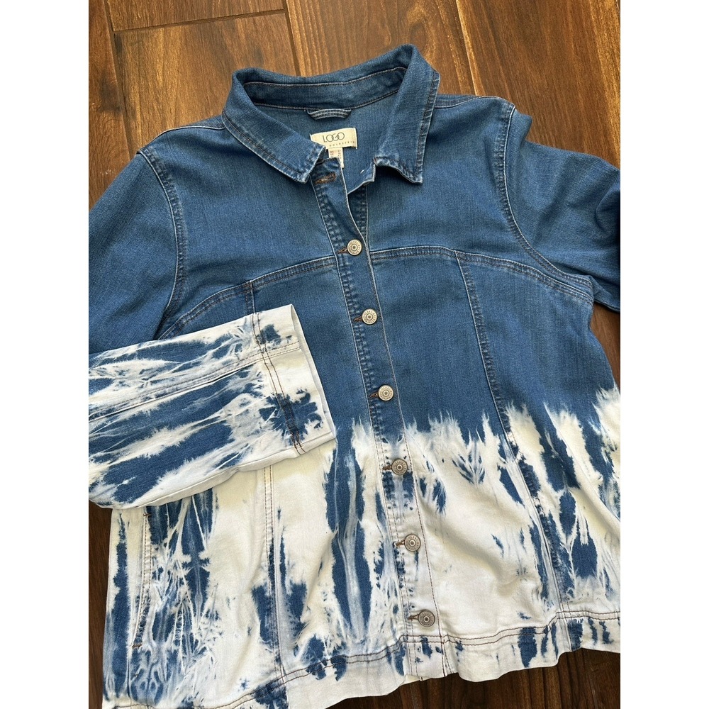 LOGO Lori Goldstein Maria Tie Dye Denim Jacket Blue White Size‎ 12 A397391-MBW